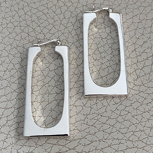 Sterling silver large rectangular modern clip hoop earrings 45mm size