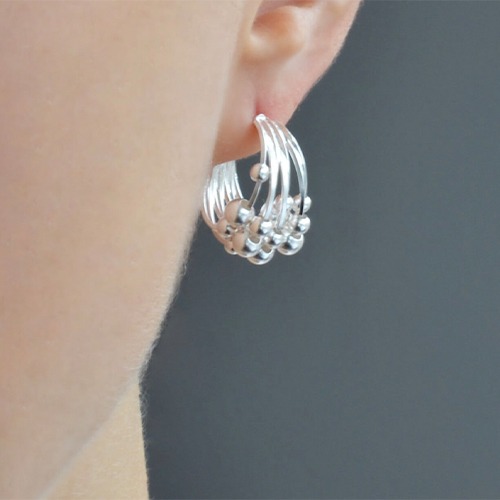 Sterling silver moving ball stud hoop earrings 18mm size
