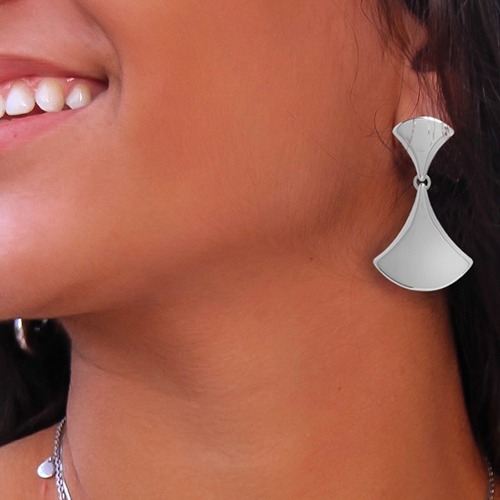 Sterling silver bold triangle shape stud hanging earrings 50mm long