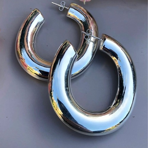 Sterling silver big & bulky stud hoop oval earrings 50mm size