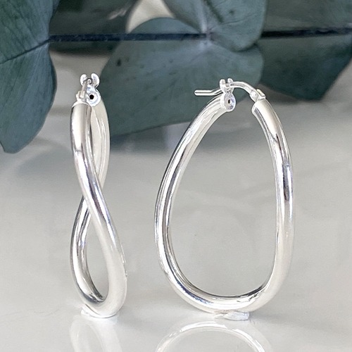 Sterling silver classic wavy clip hoop earrings 36mm size