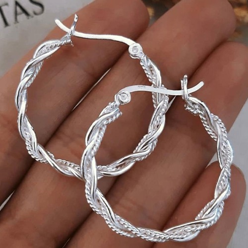 Sterling silver double twisted design clip hoop earrings 20mm or 30mm size