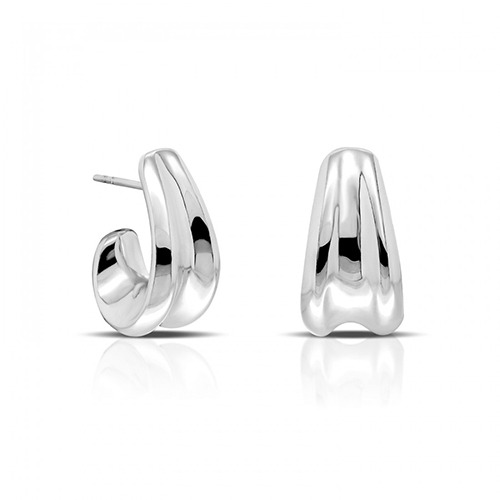 Sterling silver classic small bulky edged design hoop earrings 25mm long