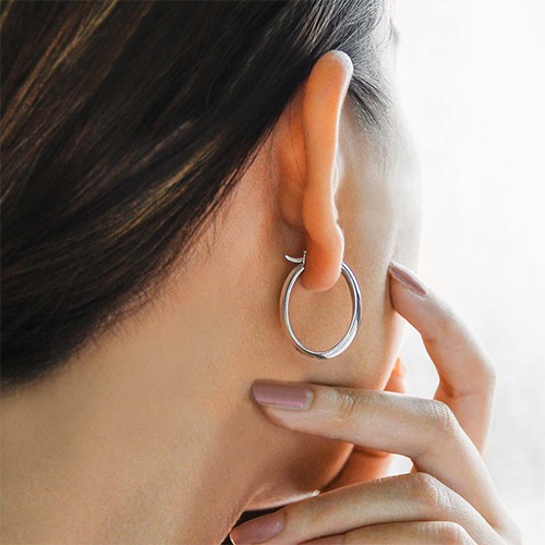 Sterling silver classic oval clip hoop earrings 28mm long