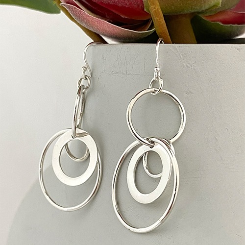 Sterling silver circles hanging earrings 55mm long