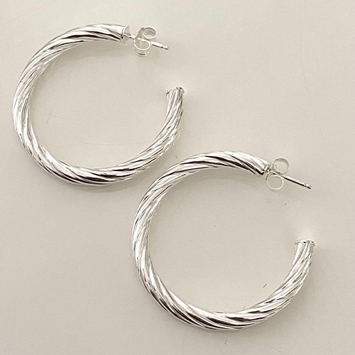 Sterling silver medium rope design stud hoop earrings 35mm size