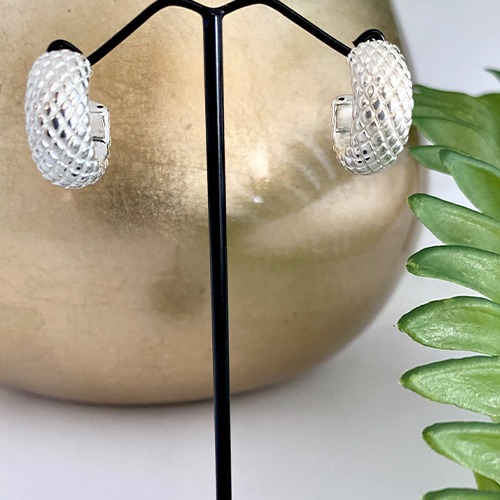 Sterling silver bulky textured stud hoop earrings 20mm size