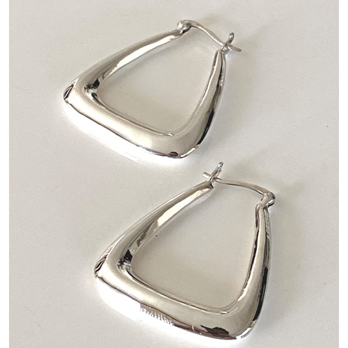 Sterling silver medium triangle shape clip hoop earrings 33mm size