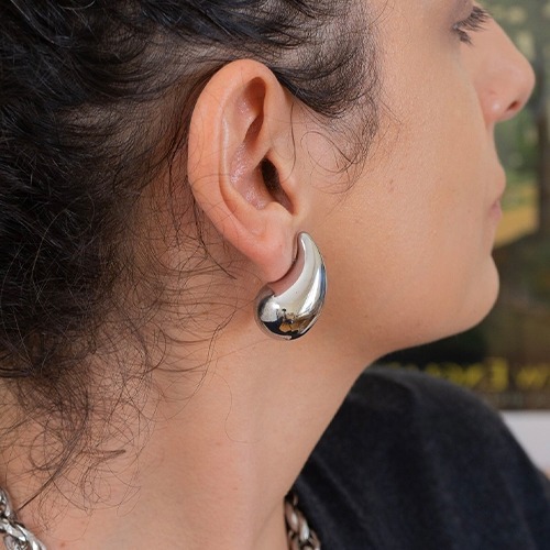 Sterling silver medium modern teardrop stud earrings 33mm size