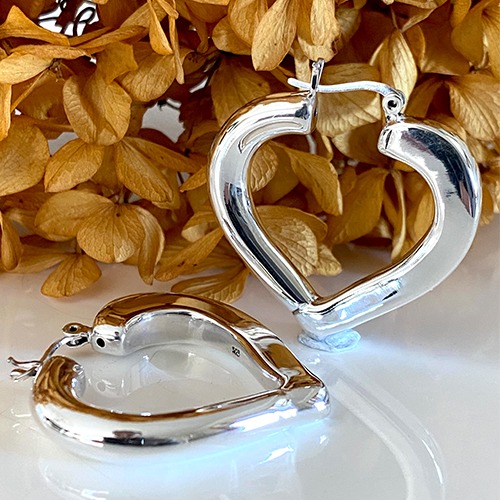 Sterling silver bulky heart shape clip hoop earrings 35mm size