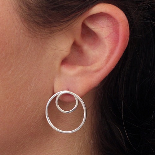 Sterling silver modern design medium stud earrings 25mm size