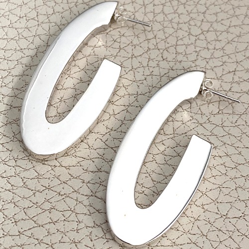 Sterling silver large modern edge oval hoop earrings 45mm size