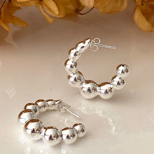 Sterling silver small ball pattern stud hoop earrings 25mm size