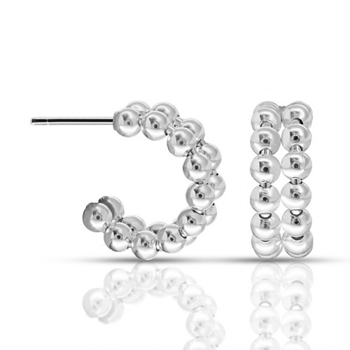 Sterling silver small double row ball hoop stud earrings 15mm or 17mm size