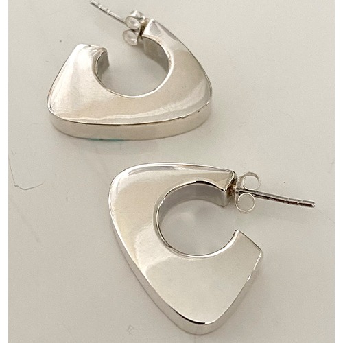 Sterling silver unique shape modern edge hoop earrings 24mm size