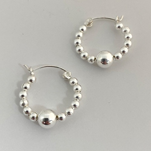 Sterling silver classic small balls round hoop earrings 20mm size