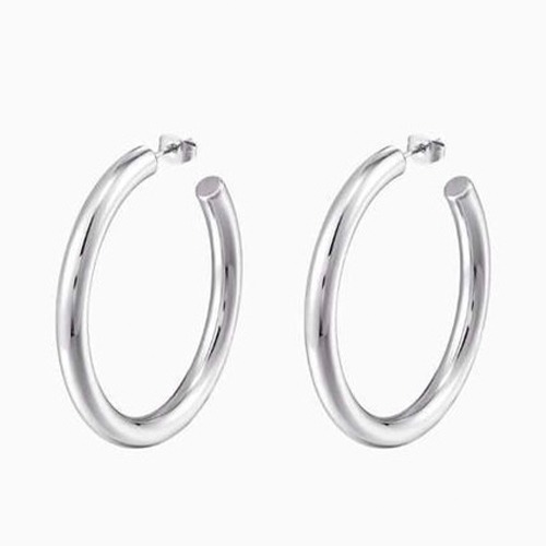Sterling silver classic Vicky medium stud hoop earrings 40mm size