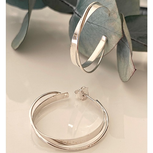 Sterling silver medium unique line stud hoop earrings 30mm size