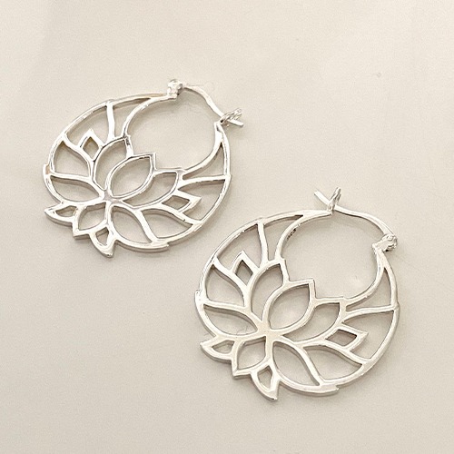 Sterling silver protea flower design hoop earrings 28mm size