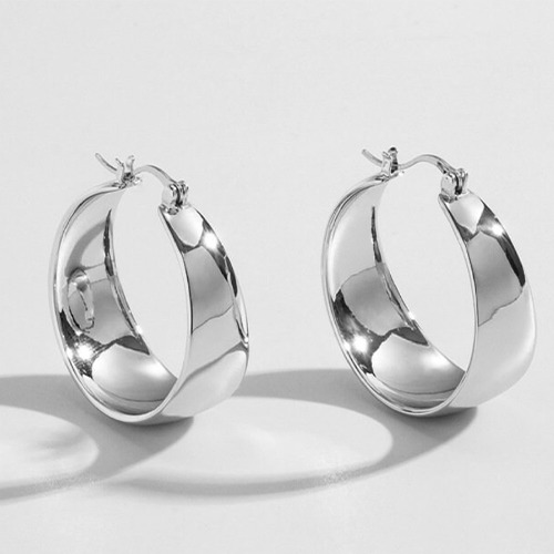 Sterling silver medium wide clip hoop earrings 35mm long