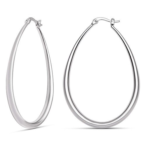Sterling silver large oval clip hoop earrings 35mm or 50mm size
