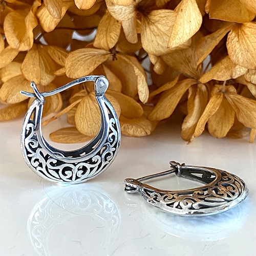 Sterling silver small fillagree design hoop earrings 25mm size