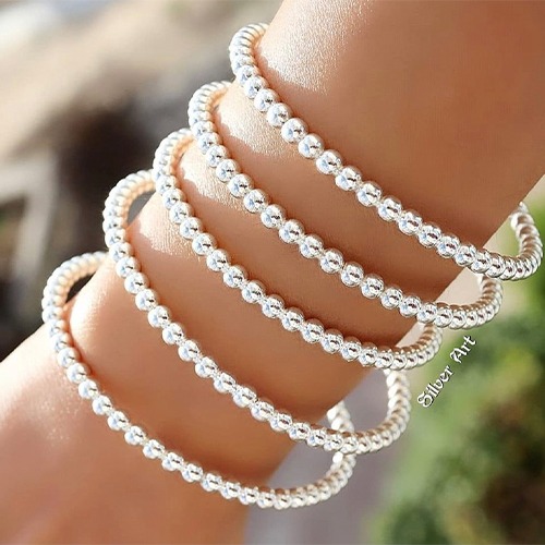 Solid sterling silver 3mm ball bangle