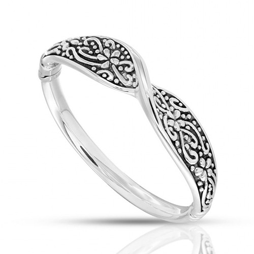 Sterling silver twisted design fillagree flower hinge bangle