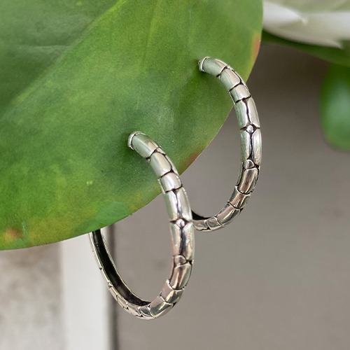 Sterling silver pattern medium hoop earrings 33mm size