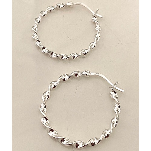 Sterling silver medium fine twisted hoop earrings 30mm size