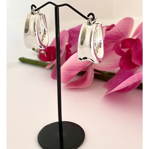 Sterling silver bulky wide oval clip hoop earrings 33mm size