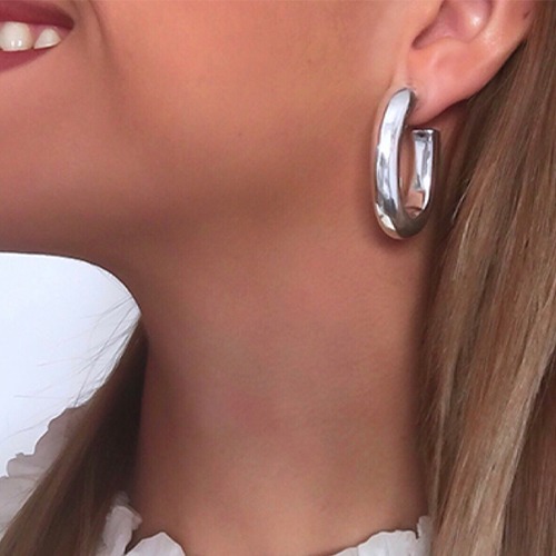 Sterling silver oval hoop stud earrings 36mm long