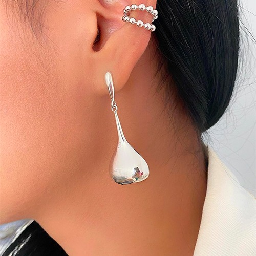 Sterling silver long bulky teardrop stud earrings 50mm long