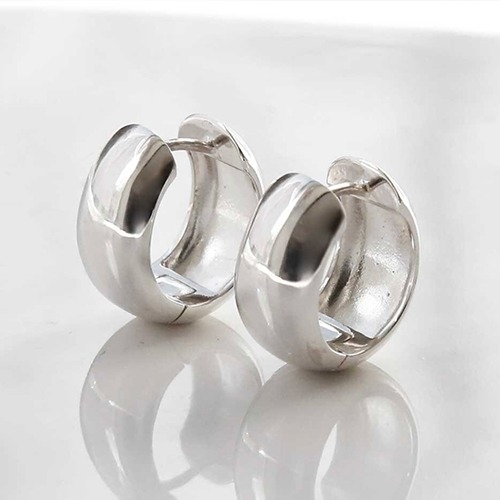 Sterling silver chunky small silver huggie hoop earrings 15mm size