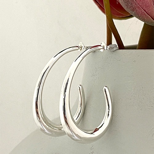 Sterling silver modern long curve hoop earrings 45mm long