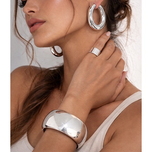 Sterling silver bold bulky stud hoop oval shape earrings 50mm size - Image 3