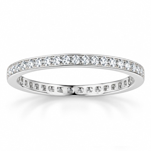 Sterling silver Genesis design dainty eternity cubic zirconia band ring 3mm wide - Image 2