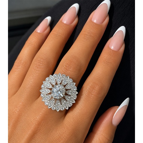 Sterling silver bold Allison flower design cubic zirconia ring 25mm wide