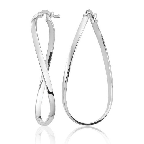 Sterling silver long twist hoop earrings 45mm or 55mm size