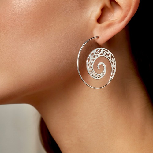 Sterling silver fillagree pattern spiral earrings 30mm size