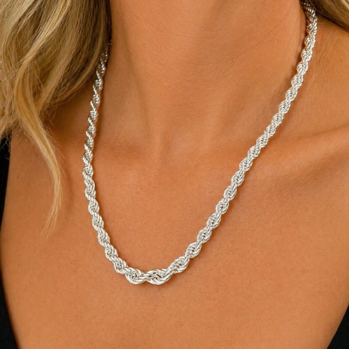 Sterling silver degrading design classic twisted rope necklace 5mm -10mm wide