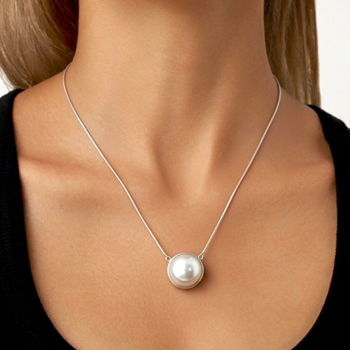 Sterling silver floating white mabe pearl necklace