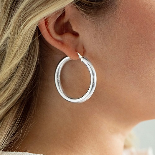Sterling silver shiny classic medium hoop earrings 30mm or 35mm size