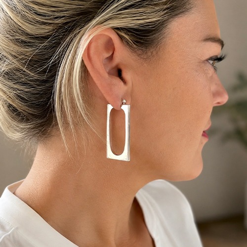 Sterling silver large rectangular modern clip hoop earrings 45mm size
