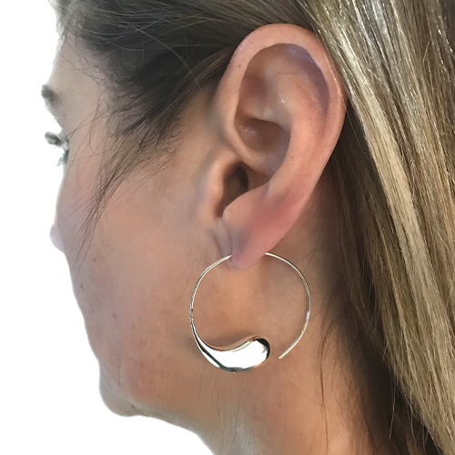Sterling silver liquid flow design hanging hoop earrings 35mm size