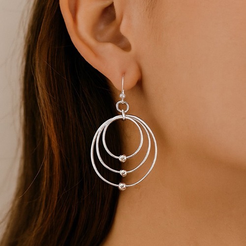 Sterling silver triple circle ball hanging earrings 40mm long