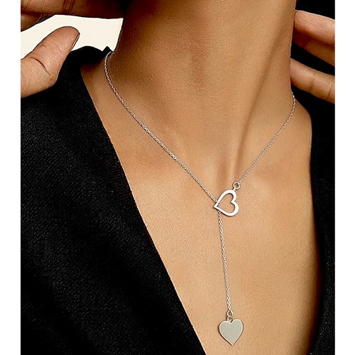 Sterling silver double hearts drop down design necklace
