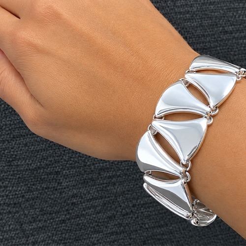 Sterling silver Bold geometric triangle pattern bulky bracelet 25mm wide - Image 2