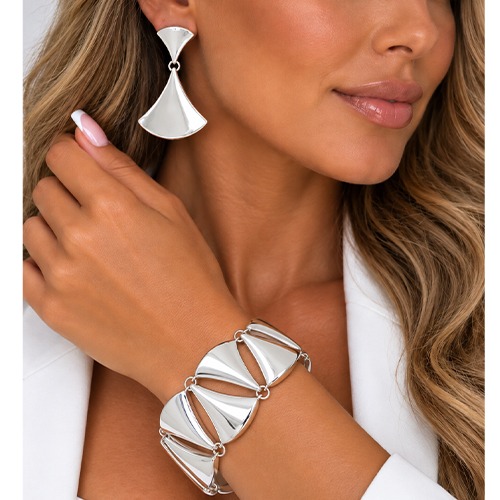 Sterling silver bold triangle shape stud hanging earrings 50mm long - Image 2