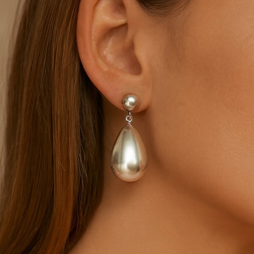 Sterling silver classic silver ball teardrop stud earrings 30mm long